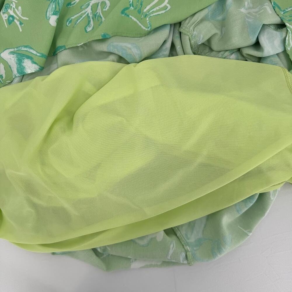 Vintage Sea Life Print Maxi Dress Women L Green Beach Coastal Flutter Sleeve - Picture 7 of 9